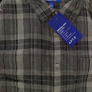 Grey plaid men's flannel shirt